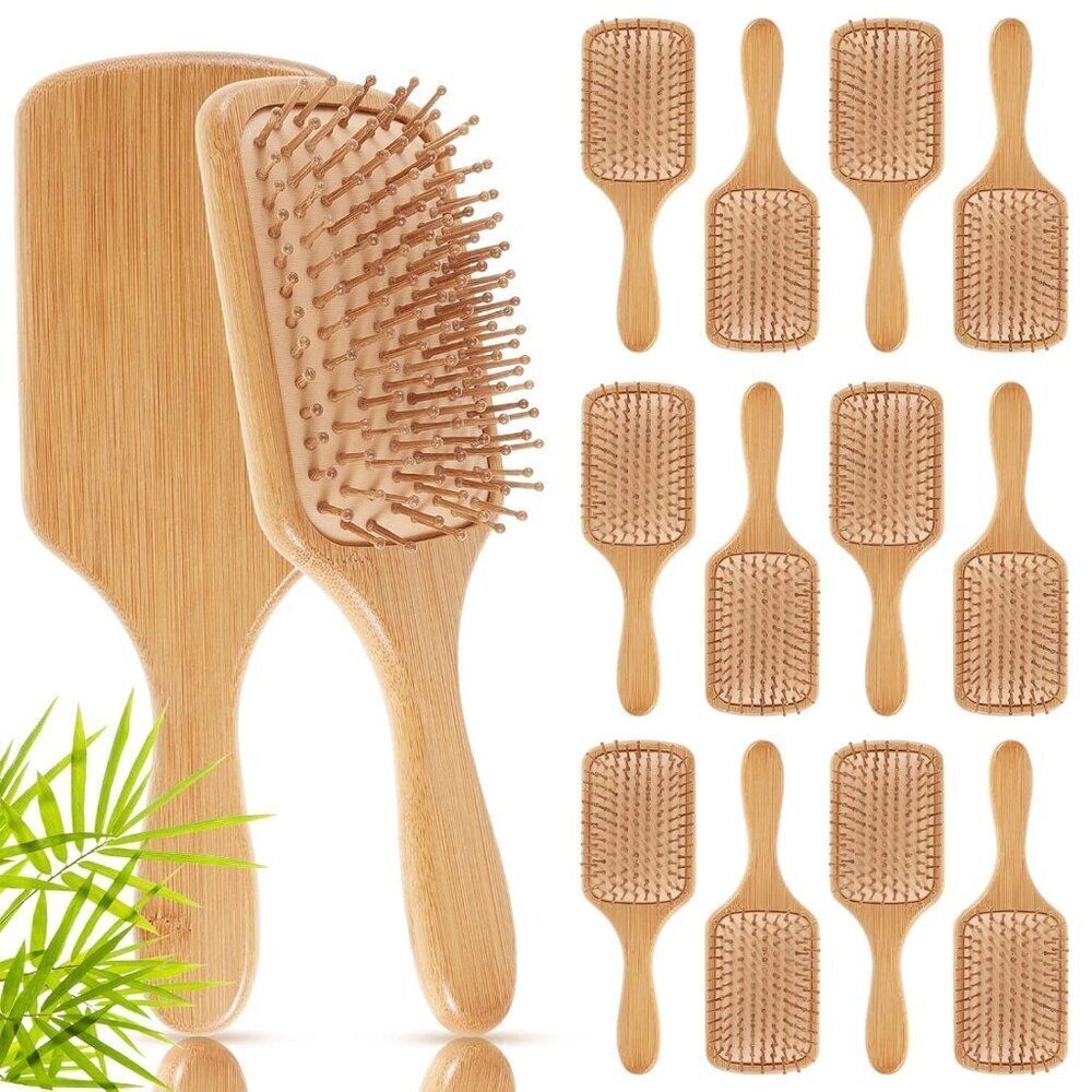 Bamboo Hair Brushes 12 Pcs Paddle Detangler Scalp Massage Anti Static